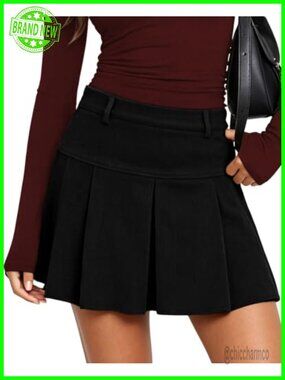Women's Corduroy Mini Pleated Skirt High Waisted A-Line Side Zip